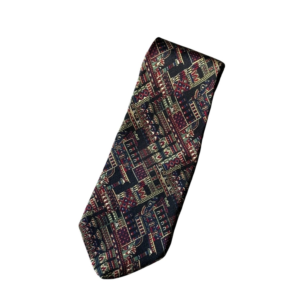 Metropolitan Museum of Art Mens Silk Tie Geometric Tapestry Red Green Black USA